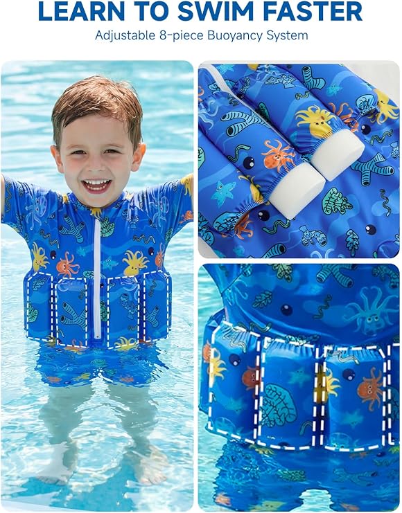Toddler Swimsuit with Floatation, Baby Boys Girls Floating Bathing Suit Floatie Swim Suit for Summer Beach