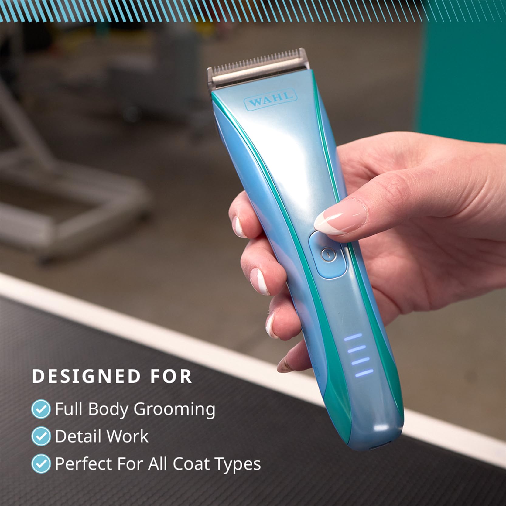 Wahl Motiva 2 Blue Ivy - Tosatrice Professionale per Animali - Tosatrice Cordless per Toelettatura di Cani con Lama 5 in 1, 3 Ore di Autonomia e Display Digitale - Adatta per Cani, Gatti e Cavalli