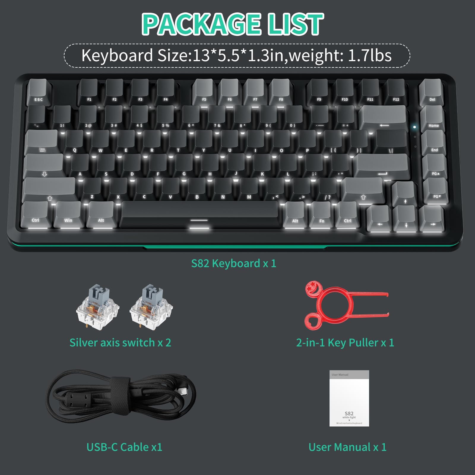 Amazon | 75%メカニカルキーボード、側面に刻印されたPBTキーキャップ