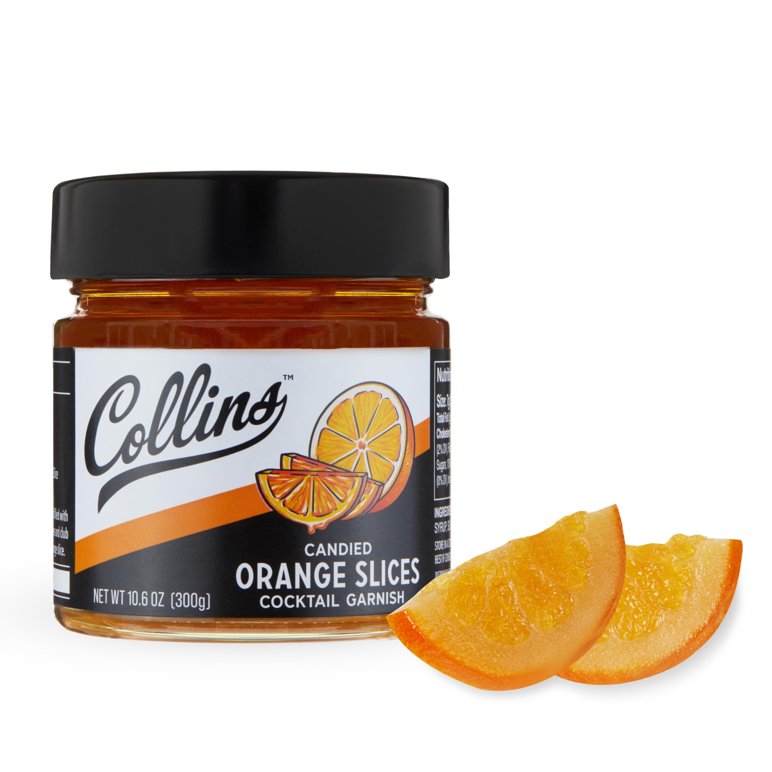 Collins Candied Orange Slices in Syrup, Candied Fruit Slices Cocktail Accessories for Drinks, Orange Slices Candy Drink Garnishes 10.6oz