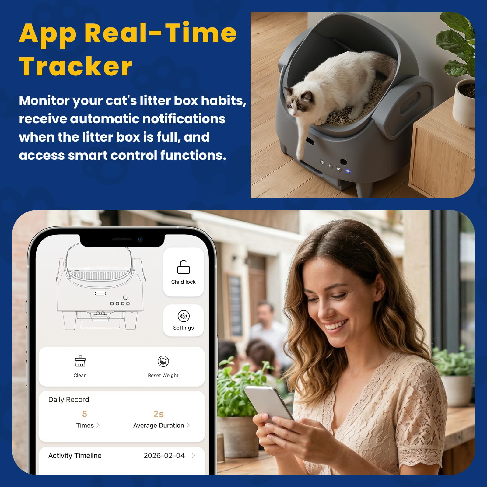 Lettiera Gatto Autopulente, Lettiera Elettrica Per Gatti Con Sensori Di Sicurezza,Controllo App,Protezione Anti-Pizzicamento,Sicurezza Lettiera Autopulente Per Gatti