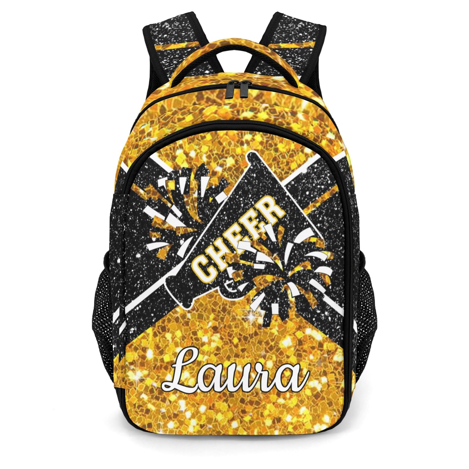 Ronxzas Cheer Cheerleader Backpack Cheerleading Bags Custom Name Book Bag for Cheer Team Coaches Gift (Yellow)