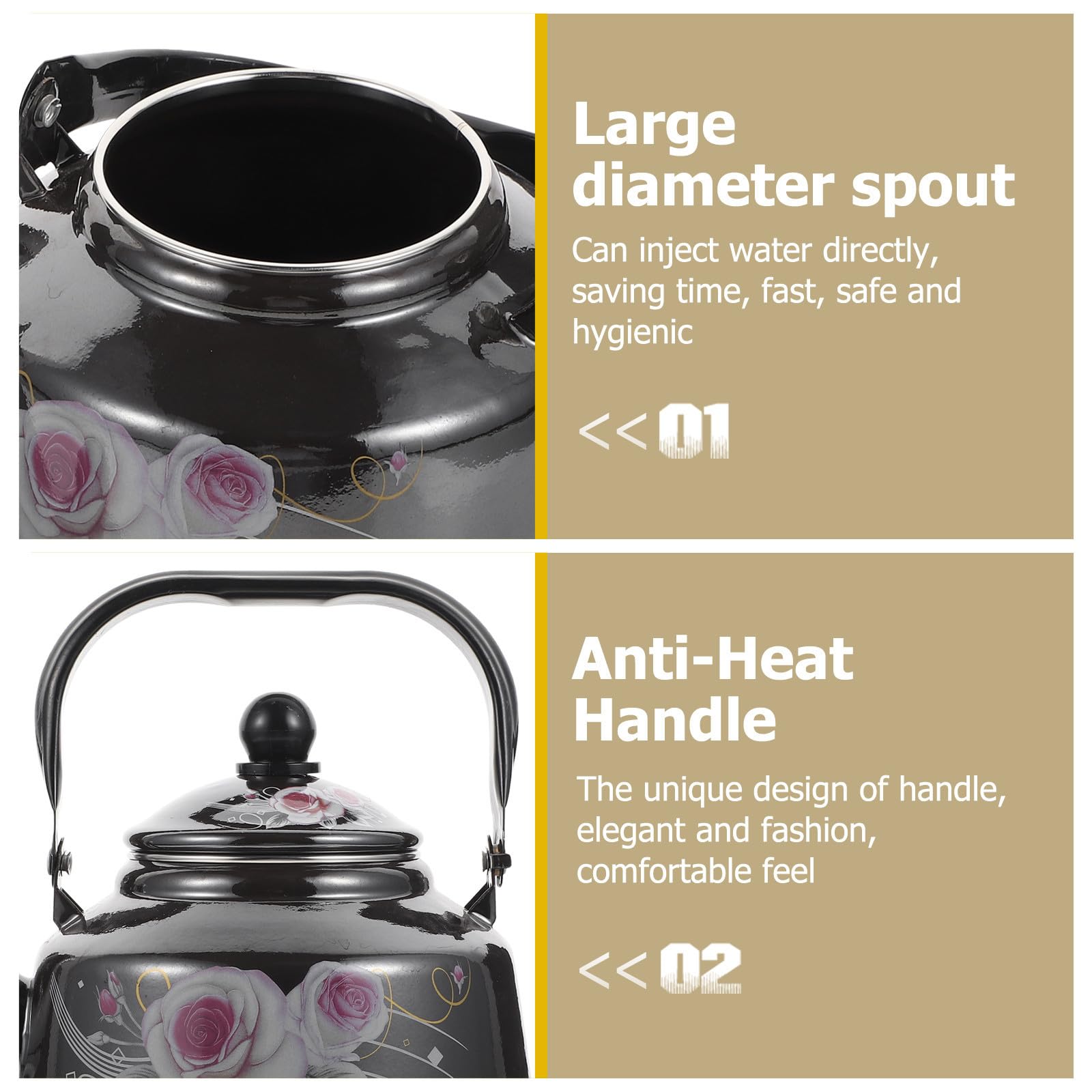 Hervidor de Agua de Cocina 1.7l de Esmalte Negro Estilo Retro