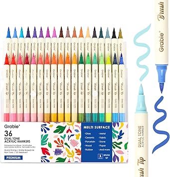 Grabie 72 Colors Acrylic Paint Markers, 36 Pack Dual Tip