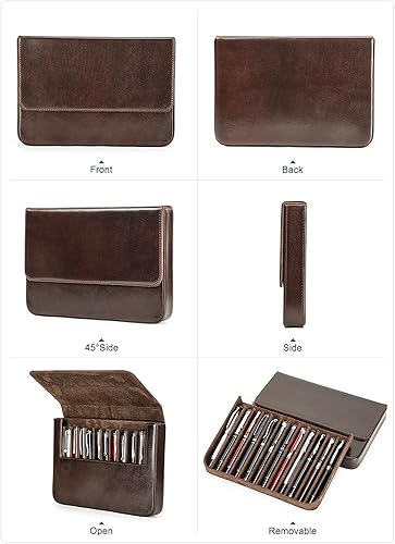 Miniatura 4 de Top Grain - Funda de piel auténtica para 12 bolígrafos estilográficosbandeja para lápices, diseño minimalista de moda, hecho a mano, cierre