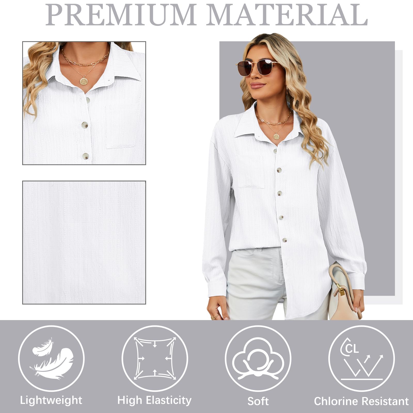 TMEOG Camicia Donna Manica Lunga Camicette Elegante Blusa con Bottoni Camicia Scollo a V Giacca Camicia Lunga a Tinta Unita Camicia Ampia per Donna