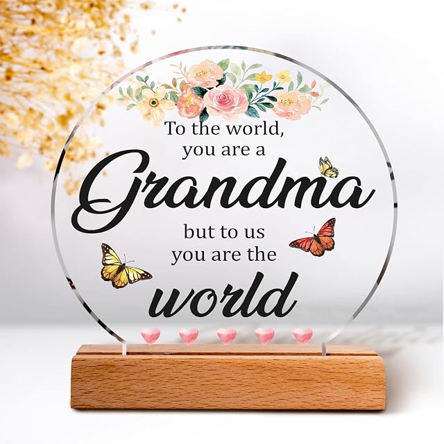 Thanksgiving Christmas Gifts for Grandma, Grandma Gifts from Grandkids, Acrylic Plaque Gifts for Grandma from Granddaughter/Grandson, Personalised Birthday Gift for Grandma, Granny, Nan, Grammy