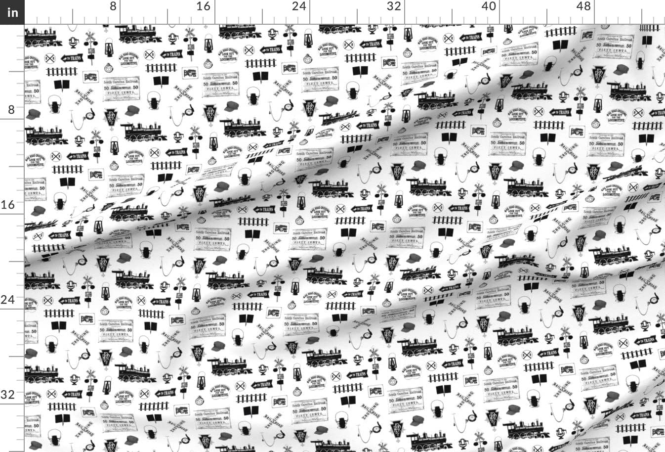 Spoonflower Fabric - Railroad Small Train Trains Black Steam Printed on Chiffon Fabric by The Yard - Sewing Fashion Apparel Dresses Home Decor