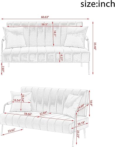 Miniatura 2 de Majnesvon Sofá biplaza de terciopelo moderno de 61 pulgadas sofás de sofá con respaldo copetudo patas de metal dorado sofá decorativo para sala de
