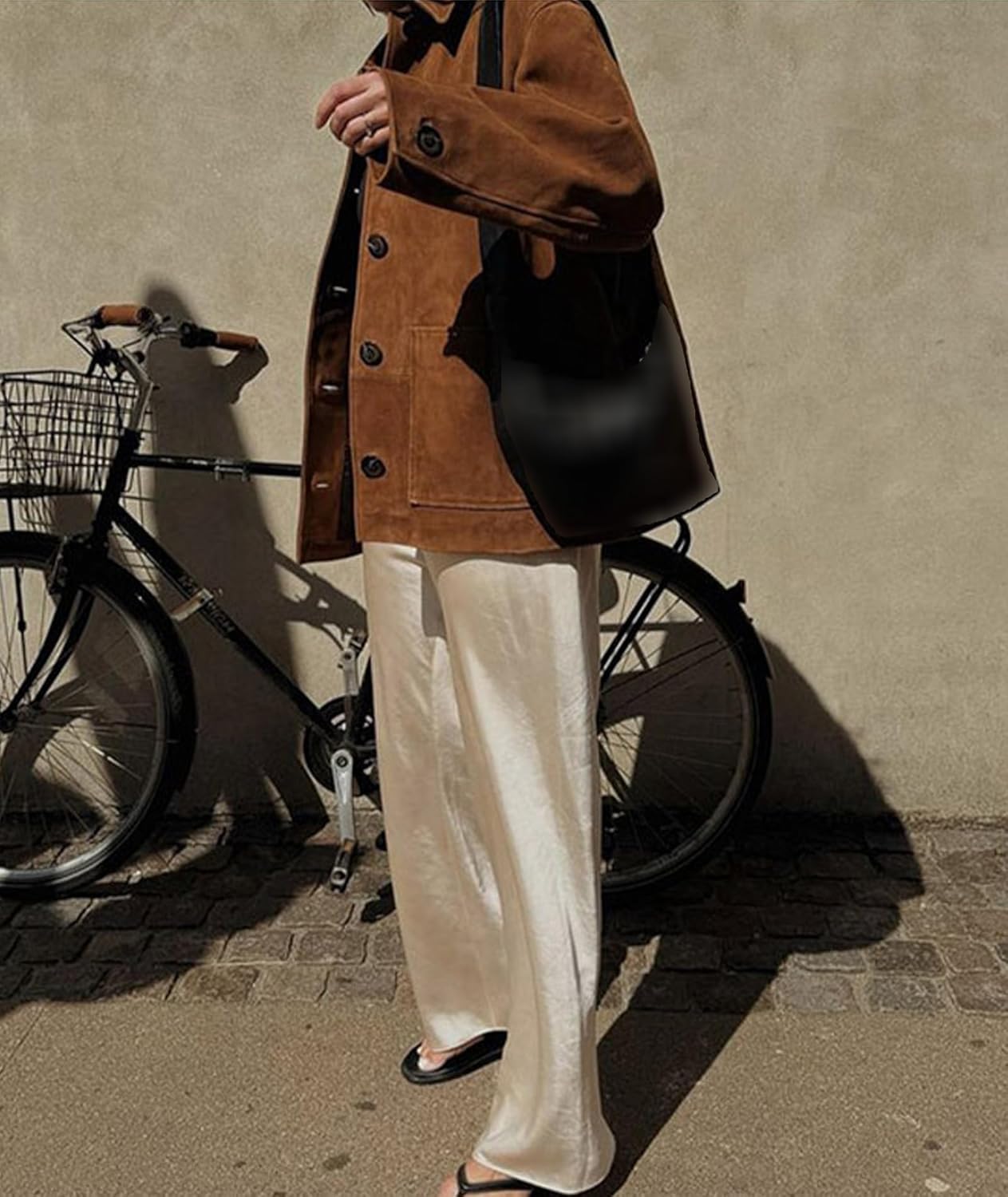 SOMTHRON Women's Oversized Faux Suede Leather Jacket Button Down Lapel Fall Boyfriend Shacket Coat Outerwear