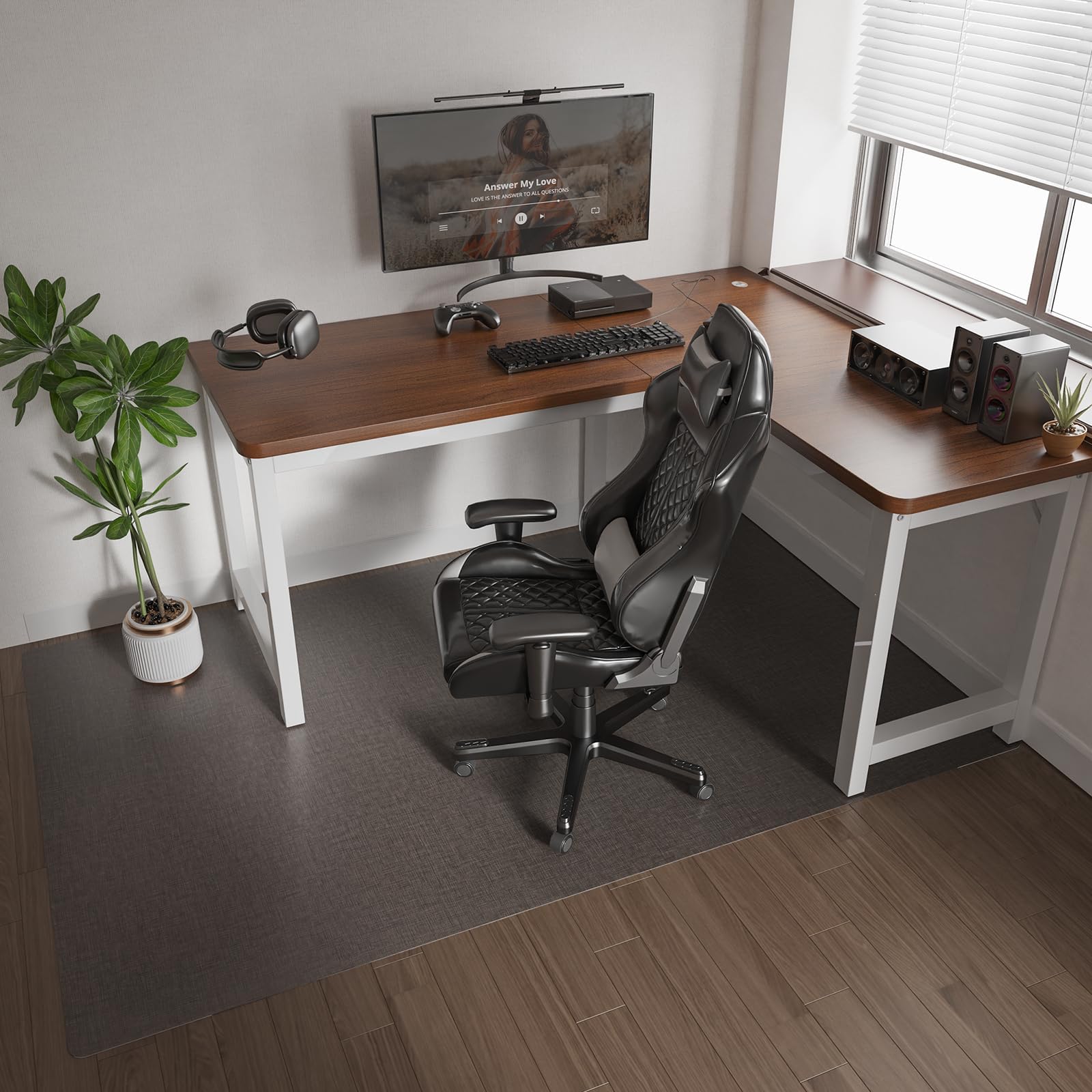 SALLOUS Chair Mat for Hard Floors 46" x 72" - Office Chair Mat for Hardwood Floors, Heavy Duty Vinyl Floor Mat for Under Table, Floor Protector Desk Mat for Home Office (Dark Gray Fabric-Texture)