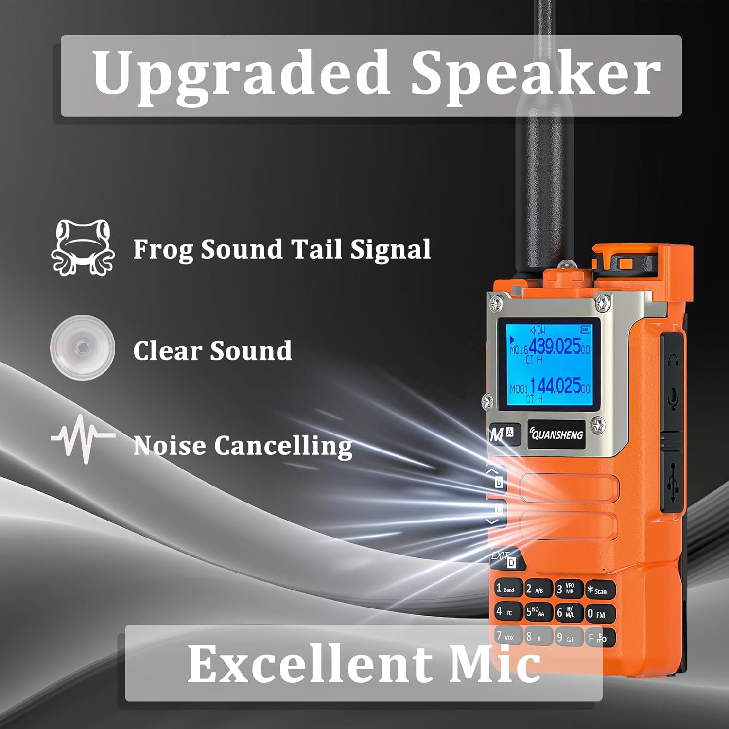 QUANSHENG UV-K6 Two Way Radio Long Range UV-K5 8 Walkie Talkie NOAA Weather Forecast DTMF Hanheld Radio UV-K5(8) USB-C Charging Orange with PL2303 Programming Cable