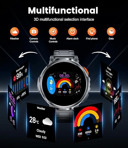 Vista 8 de Relojes inteligentes de pantalla grande de 1.85 pulgadas para hombre, compatibles con iOS Android, linterna LED, batería grande de 730 mAh