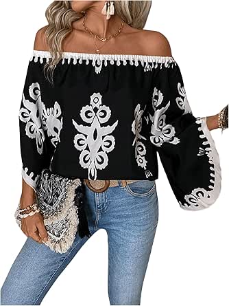 GORGLITTER Damen Bodysuit Langarm - Off Shoulder Leopardenmuster