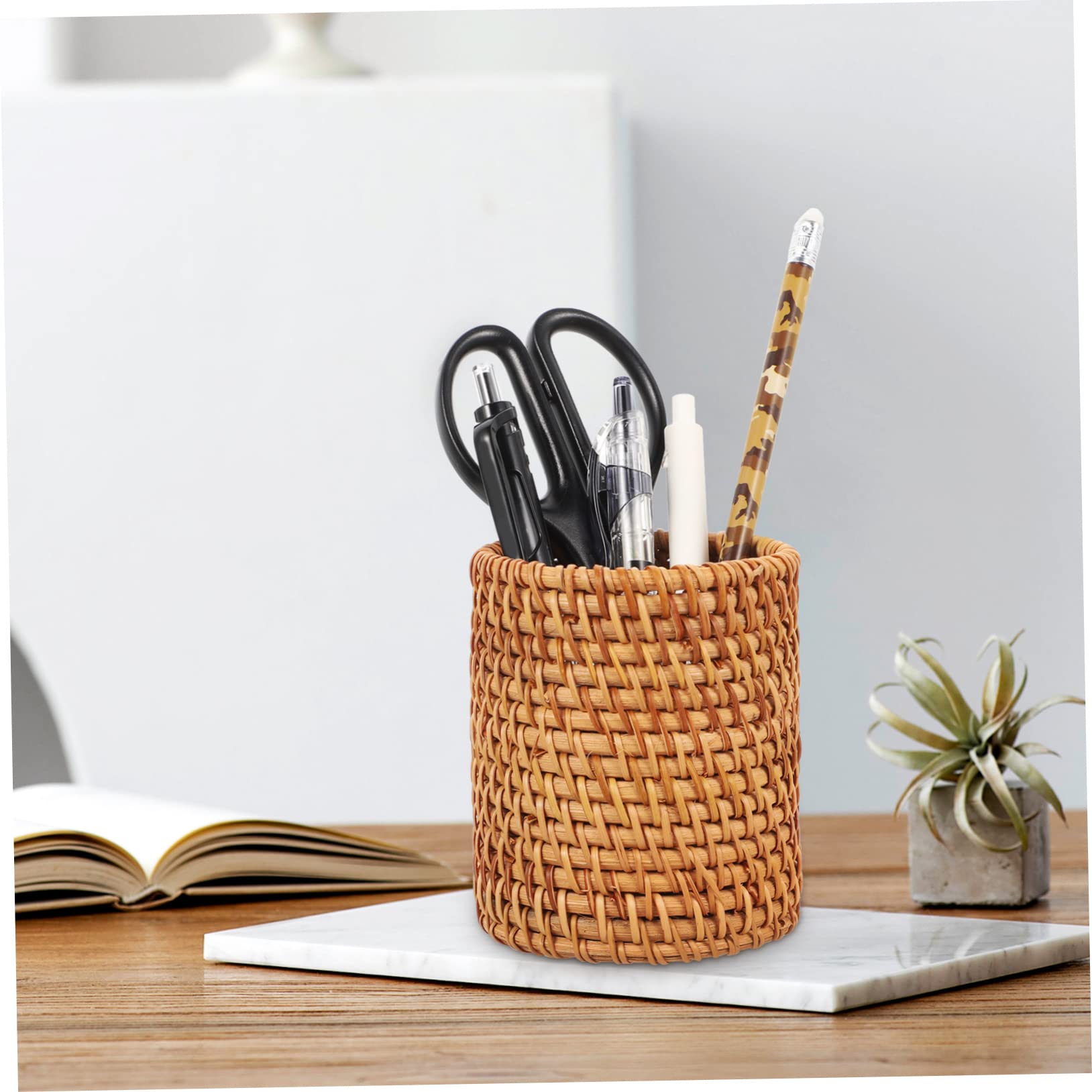 NUOBESTY 3piezas Organizador De Escritorio De Rattan Natural Portalápices Multiusos Para Papelería Recipiente De Almacenamiento Para y Artesanal y Ecológico