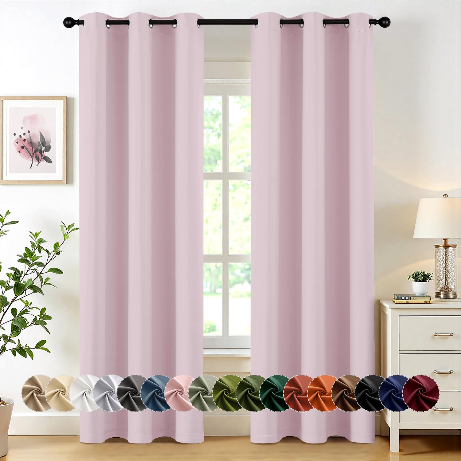 MIULEE Blackout Curtains for Bedroom 2 Panels 40 x 72 Inch Long Light Pink | Thermal Insulated, Living Room Darkening Grommet Drapes, Noise Reducing, Light Blocking Window Treatments