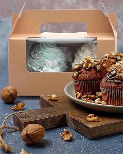 Miniatura 6 de qiqee Caja negra para cupcakes con dos soportes de 6.5 x 3.6 x 3.5 pulgadas (2.2 pulgadas superior) 50 unidades, 2 cajas para cupcakes con ventana