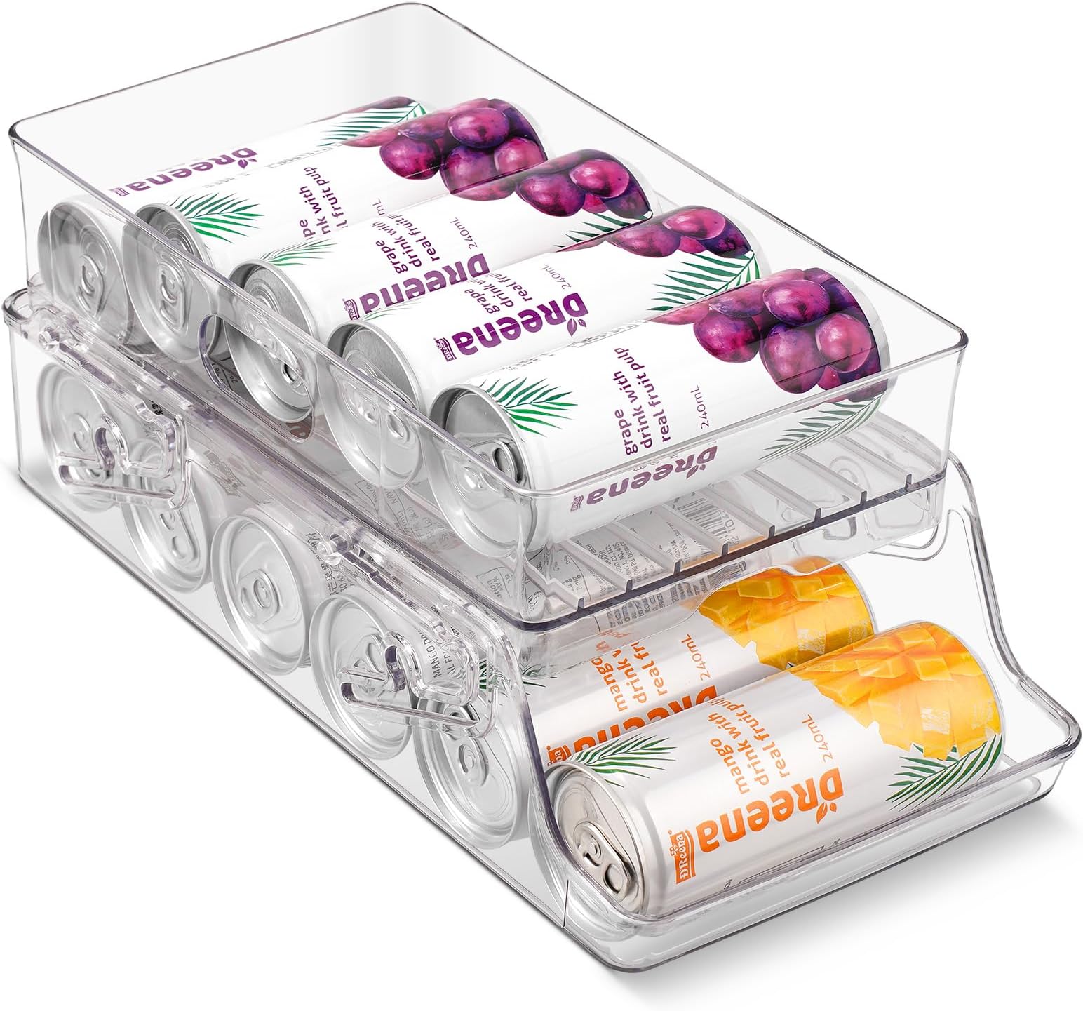 Widousy Rolling Fridge Can Dispenser, 2 Tier Fridge Organiser,Can Holder Double-Layer Beer, Soda and drinks Can Organiser for Cans Storage for Fridge Kitchen Cupboard Pantry (Clear)