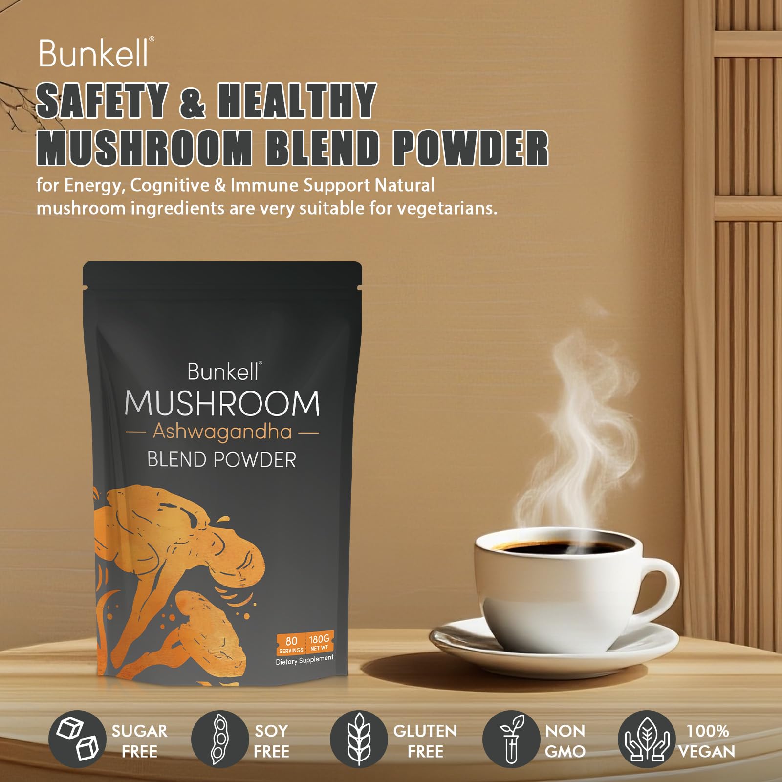 Ashwagandha Mushroom Powder, 10 Adaptogenic Mushrooms Complex, 80 Servings — Amazon image 6