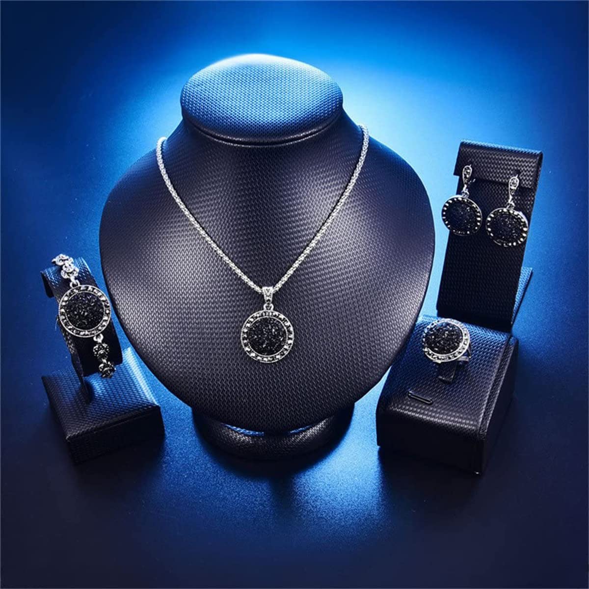 4 Packs Hoop Pendant Simulated Diamond Sparkly Jewelry Sets with Bracelet Ring