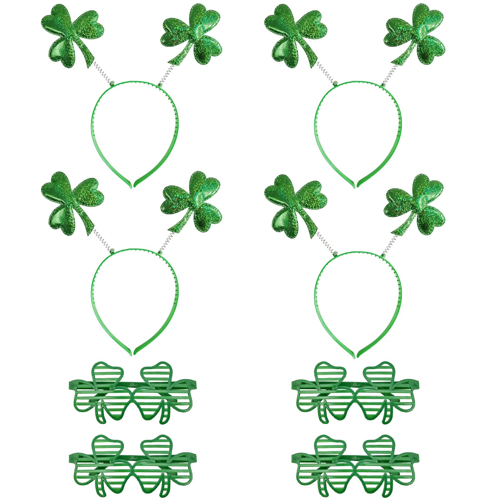 RenSton 8 PCS St Patricks Day Accessories, St Patricks Day Headband & Glasses, Comfortable Fit, Green Shamrock Decorations, Irish Festival Party Decorations Supplies