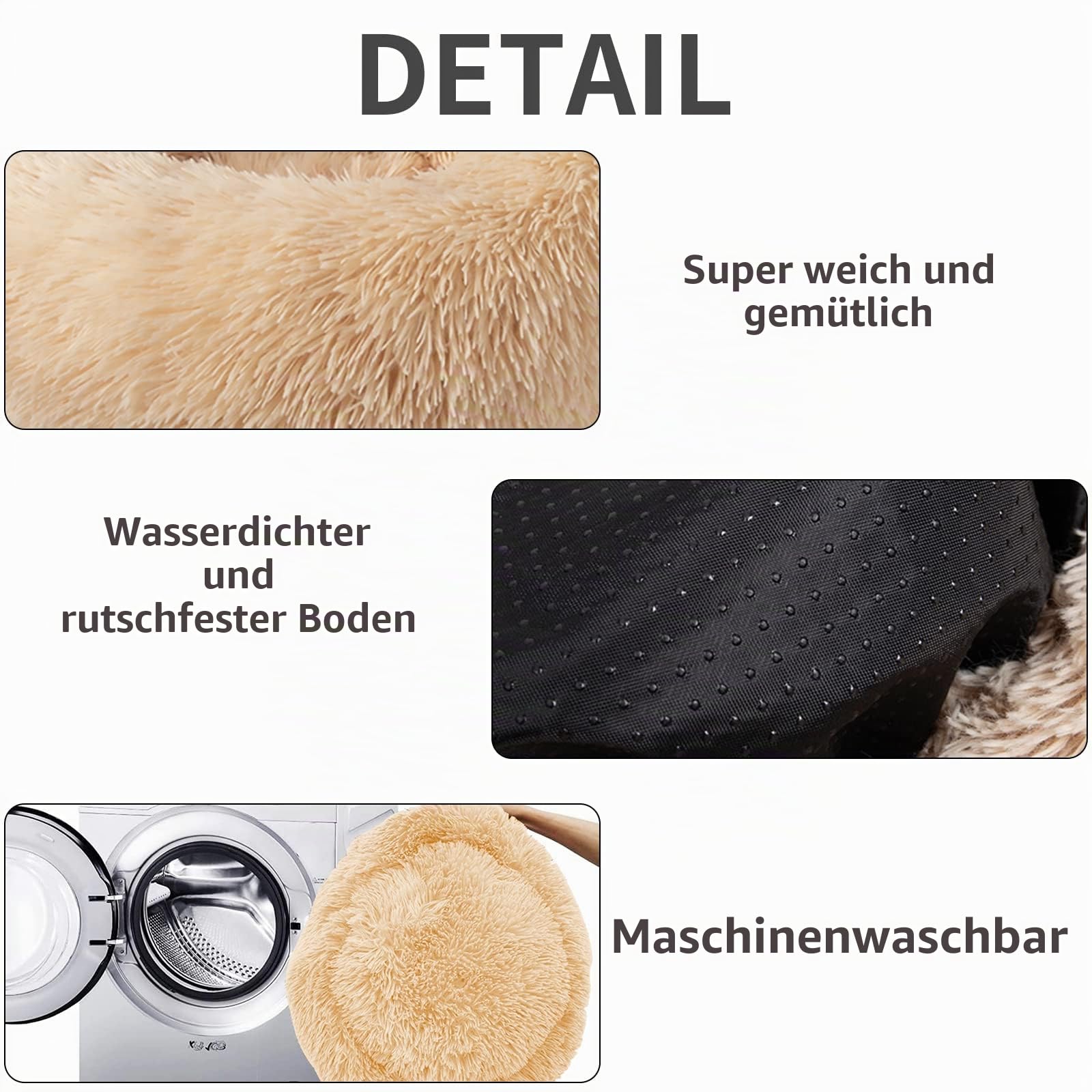 Nisrada Katzenbetten für Indoor-Katzen, 50cm, Hundebett für kleine Melium-große Hunde, waschbares, rundes Haustierbett für Welpen und Kätzchen, mit Rutschfester Unterseite
