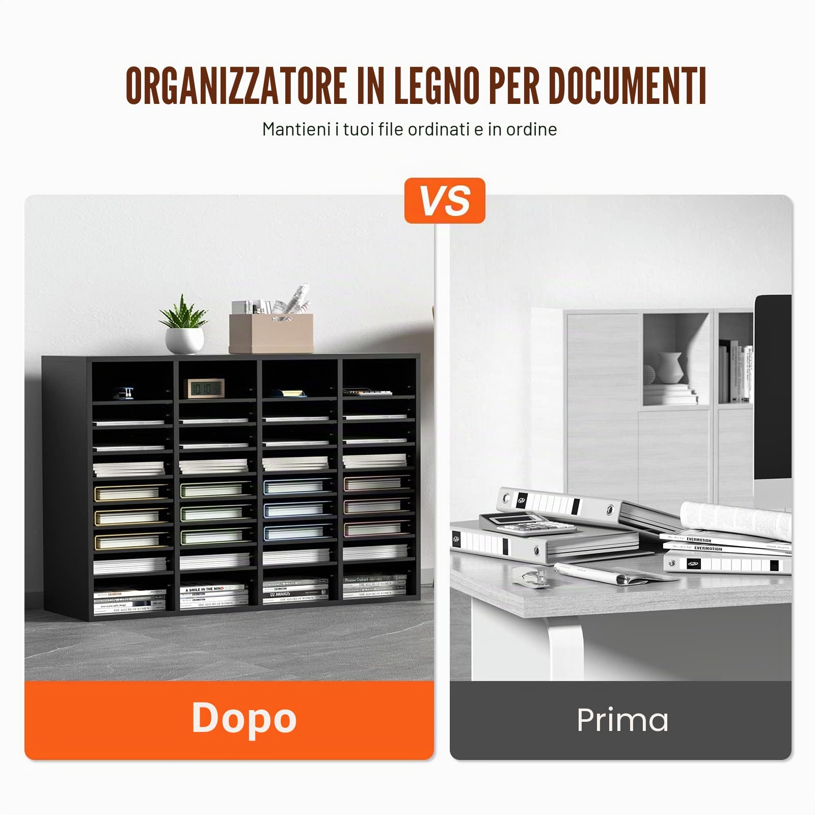 VEVOR Organizzatore per Documenti in Legno 36 Scompartimenti Nero Carico Singolo 10kg Rimovibili e Regolabili, Portadocumenti 99,7 x 30,5 x 68 cm per Libri Documenti Fumetti Moduli 36 Scompartimenti