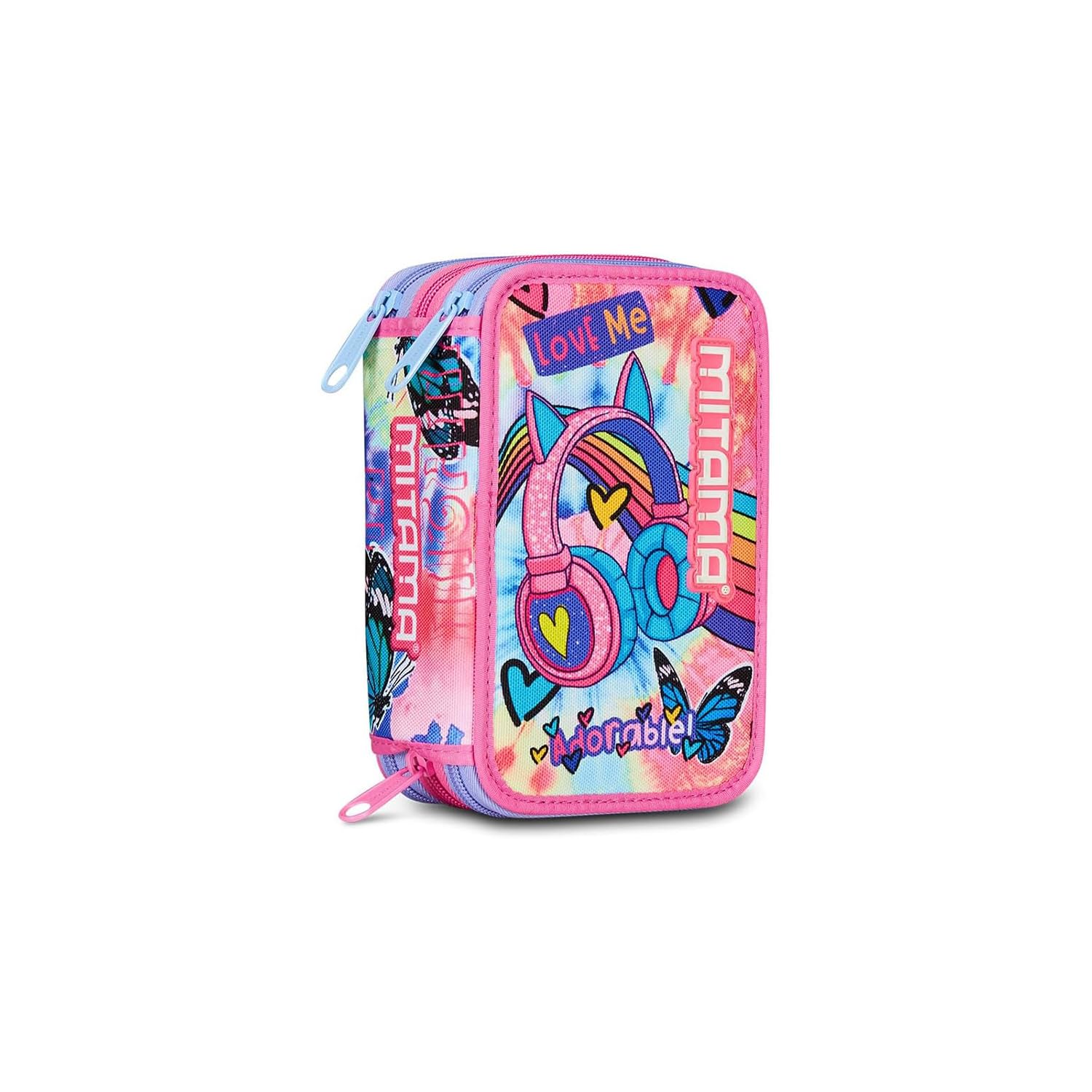 Mitama Estuche Escolar con 3 Compartimentos, Triple Tie Music, Contenido 47 Piezas, Completo de lápices, rotuladores, portalápices Escuela Primaria niña, 064522-000, Rosa, Talla única, Estuche con 3