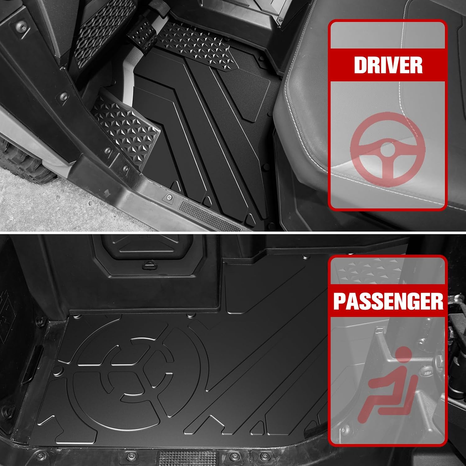 Front Row Floor Mats for Polaris Ranger Crew/XD 1500 2024, All Weather Protection TPE Floor Slush Liners for Polaris Ranger Crew/XD 1500 Northstar Premium/Ultimate 2024+ Accessories (2PCS)