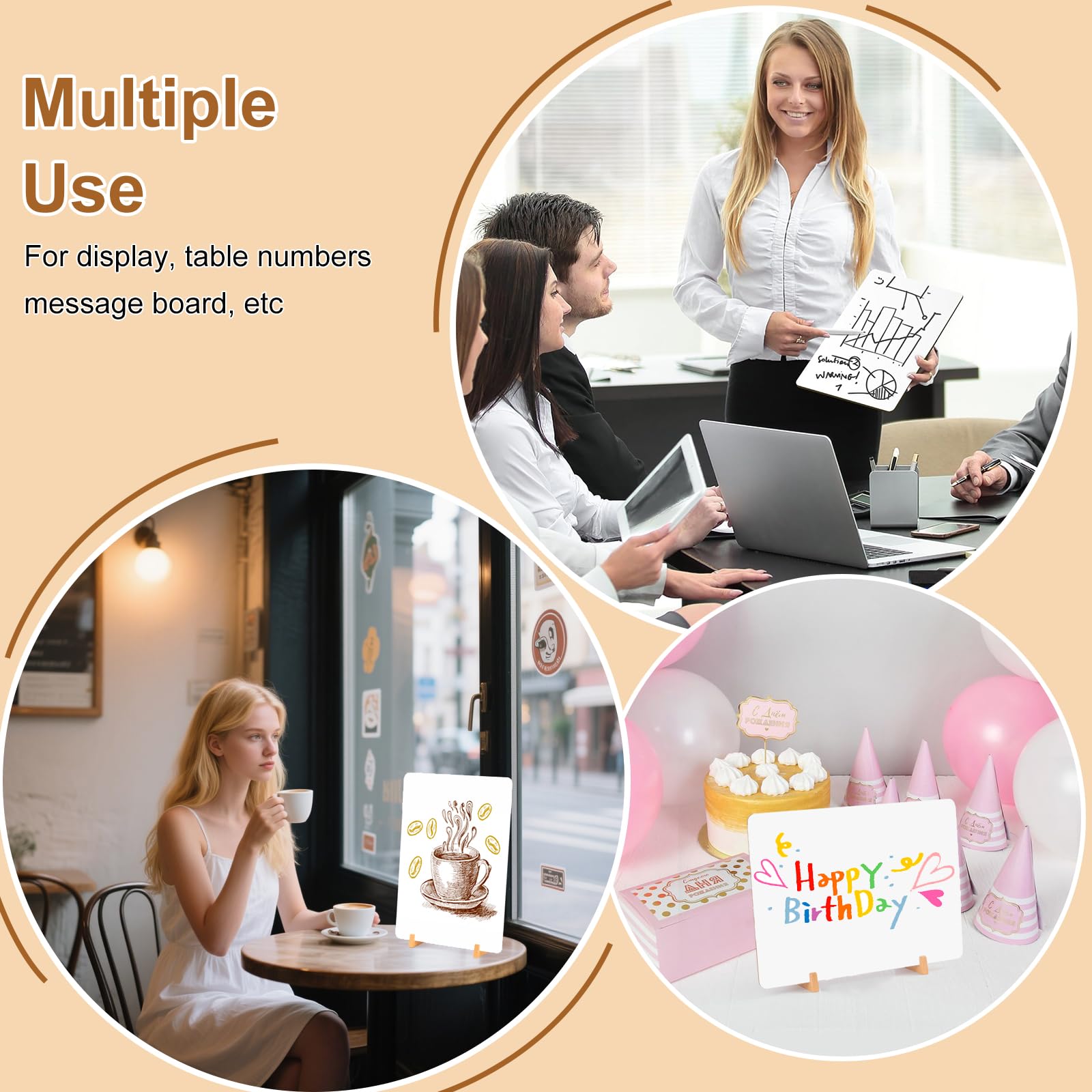 Tableau Blanc A3, 42 x 30cm, Lot of 2 Tableau Blanc Double Face avec Supports en Bois, Tableau blanc pour Table, Whiteboard pour Bar Café Mariage
