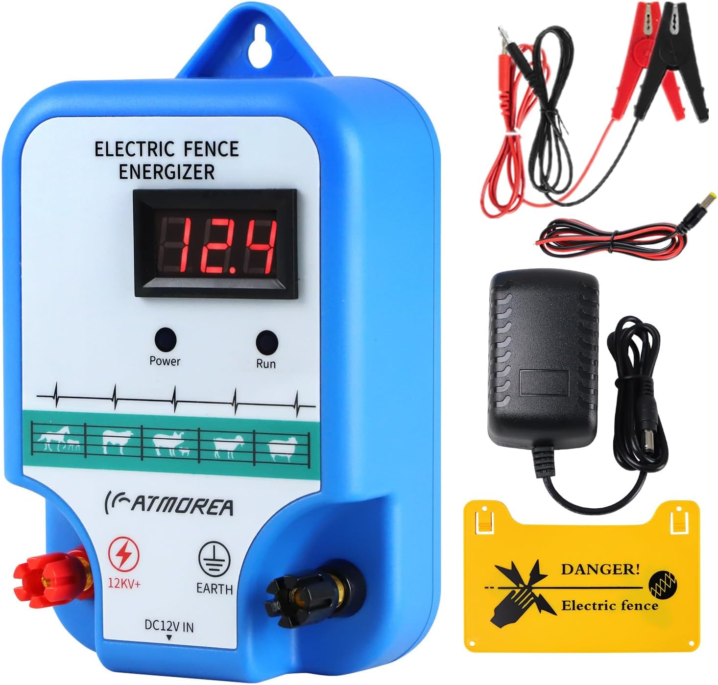 Electric Fence Charger - Multi-Powered, 12 kV 3 Joules High-Power Output Energizer with LED Display, Repels Large Wildlife - Ideal for Livestock, Pet, Poultry, Gardens, Orchards Protection