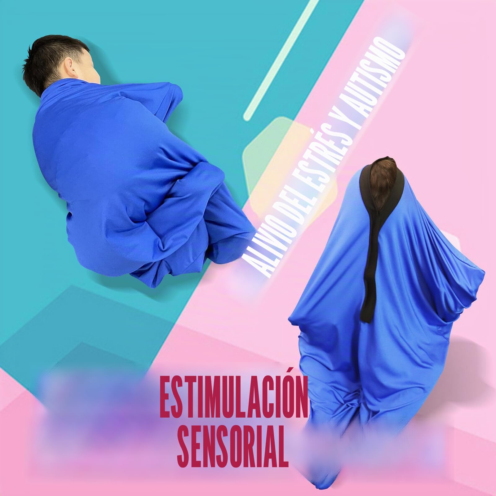 Calcetín sensorial corporal para niños, 47 x 27 pulgadas, calcetines elásticos para aliviar el estrés para niños con autismo y ansiedad (azul, M/114-137 cm)