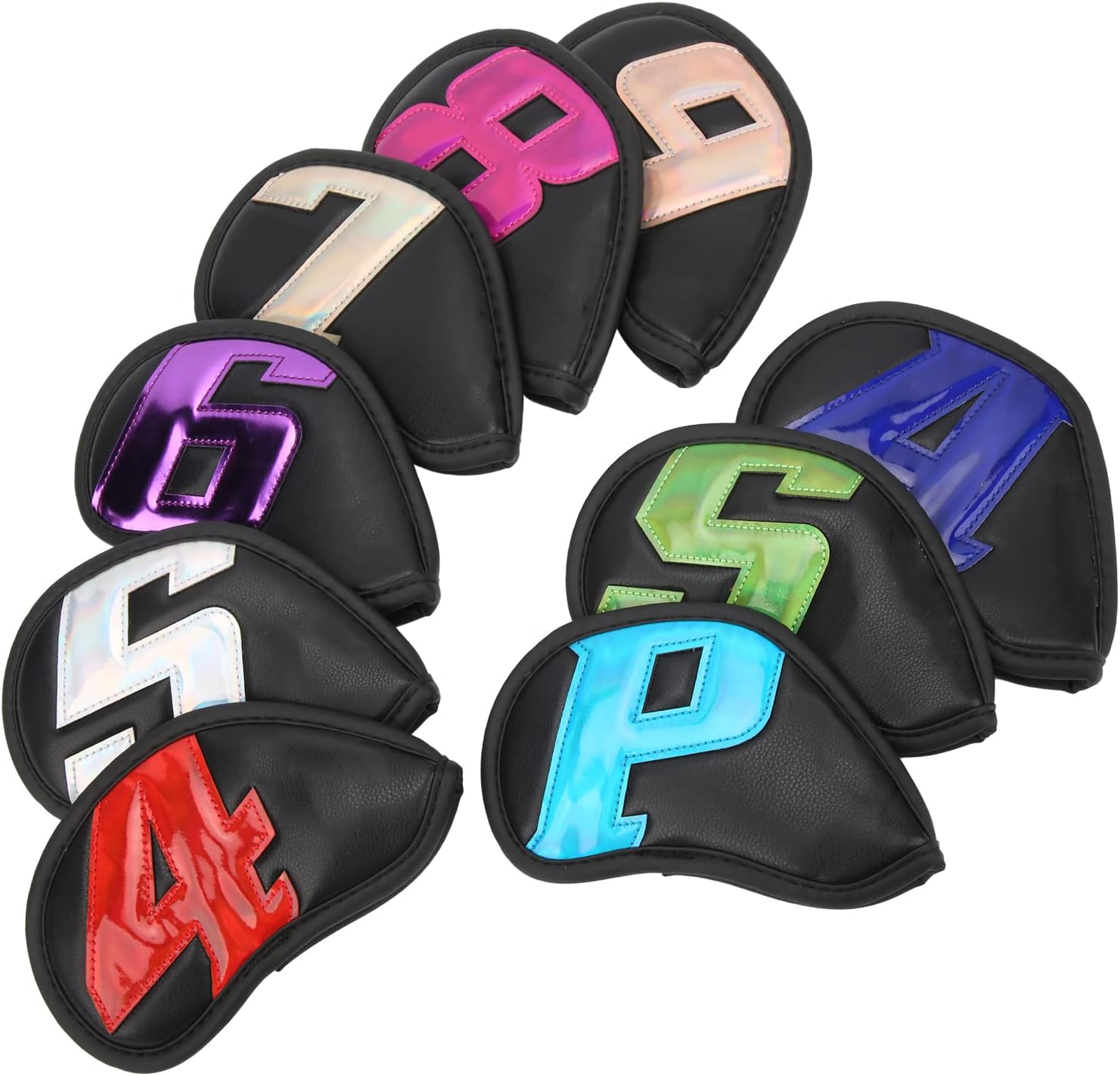 9 PCS Golf Club Head Covers, PU Waterproof Fabric, Plush Synthetic Leather Golf Iron Head Covers Set, Embroidered Club Label On Both Sides of Head Cover
