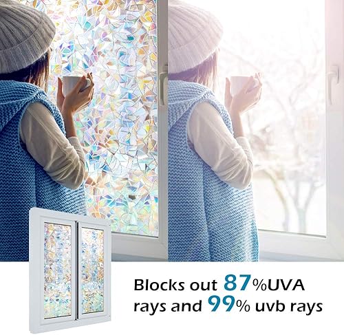 Miniatura 10 de Película de privacidad para ventana, vinilo decorativo 3D para ventana, adhesivo estático extraíble, no adhesivo, bloqueo UV (35.4 x 78.7 pulgadas)