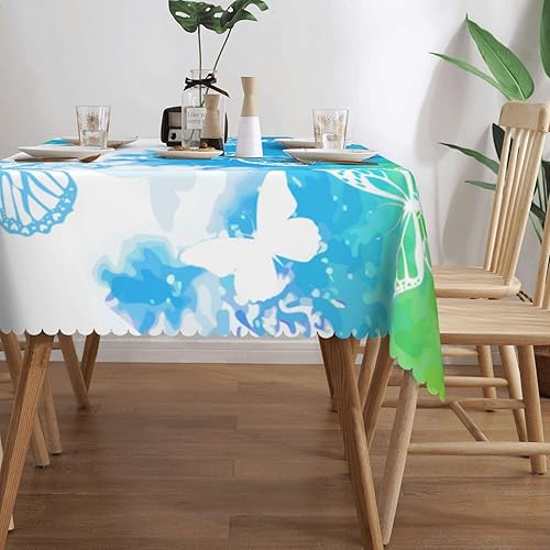 Miniatura 2 de Aimeryup Blue Green Butterflies Table Cloth Rectangle Table,Waterproof Tablecloth Rectangle Table Cloth Tablecloths for 6 Foot Rectangle Tables