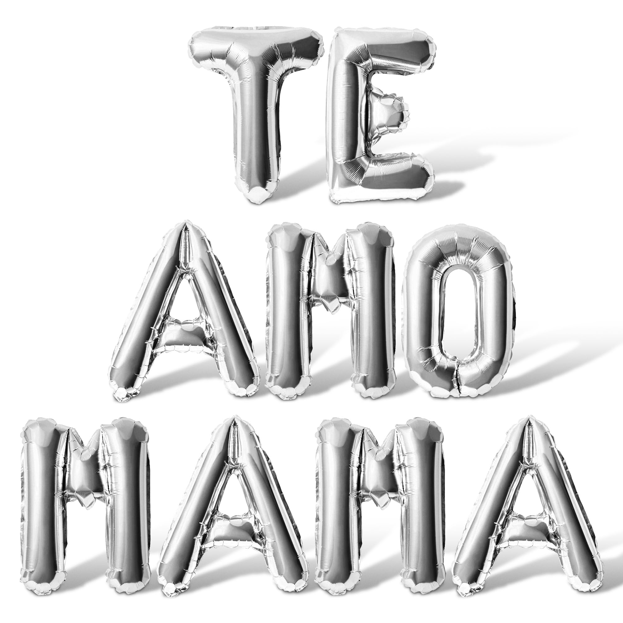 Letter Balloons - TE AMO MAMA 16" Inch Alphabet Letters Foil Mylar Balloon Mother's Day Party Banner (Silver)