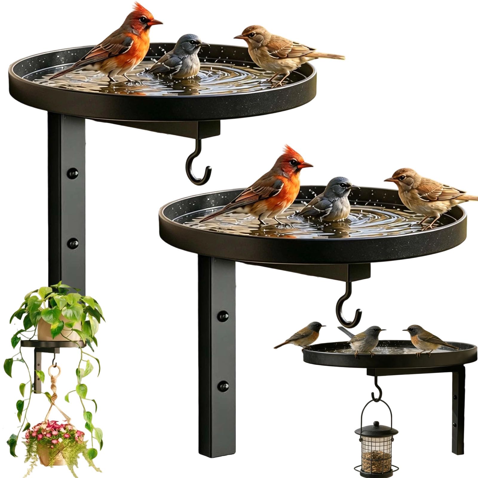 Vintage Metal Wall-Mounted Bird Bath Feeder With Hook, Bird Water Feeder With Rust-Resistant Coating, Easy To Clean, Perfect For Gardens, Balconies, Or Patios – Rustic Outdoor Garden Decor (2pcs)