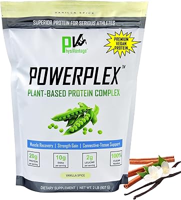 PhysiVantage POWERPLEX Vegan Protein Powder, Collagen Alternative - Organic Plant-Based Pea & Rice Protein, Dairy-Free, Non-GMO, Supports Muscle & Joint Recovery, Monk Fruit Sweetened 2 lb Vanilla