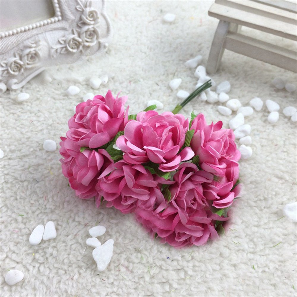 Gloryhonor 6Pcs Artificial Silk Fake Flowers Floral Wedding Bouquet Home Decoration