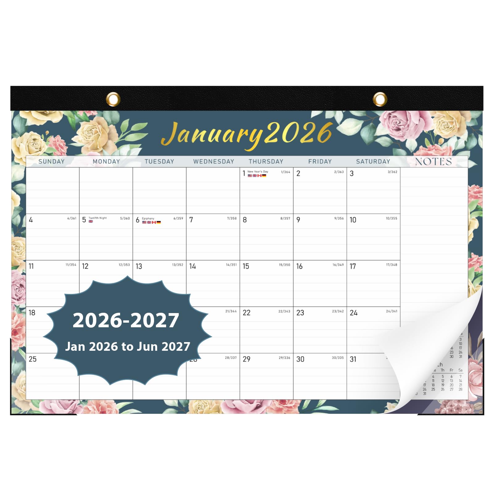 Desk Calendar 2026, Monthly Desktop Large 2026 Desk Calendar (Jan 2026- Jun 2027) - 17" x 12" Desk Wall Year Planner for Family Office Teacher School -Vintage Floral