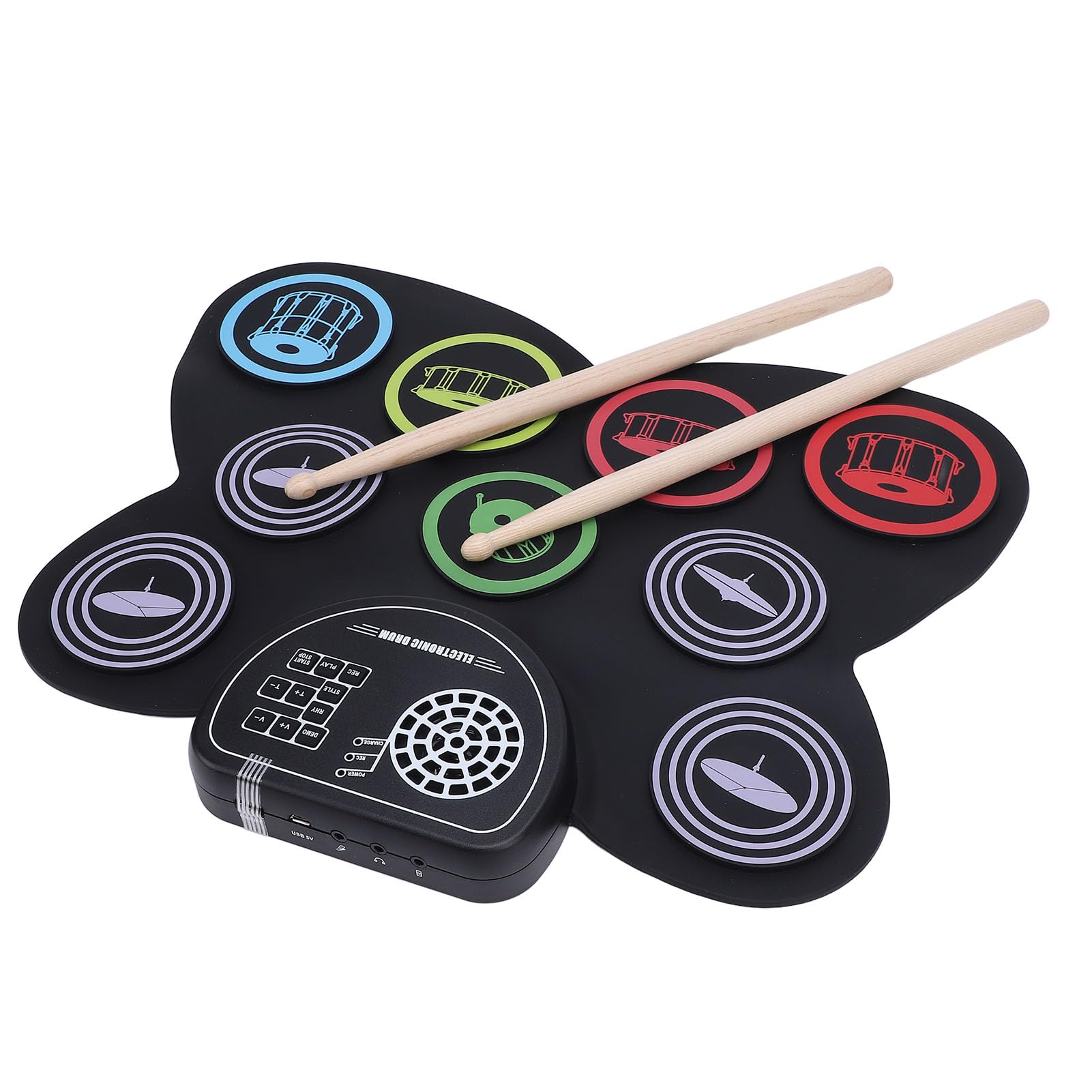 Dioche Roll Up Practice Batería Electrónica Portátil, Batería Recargable de 9 Pads con Pedales, Baquetas y Altavoces Duales