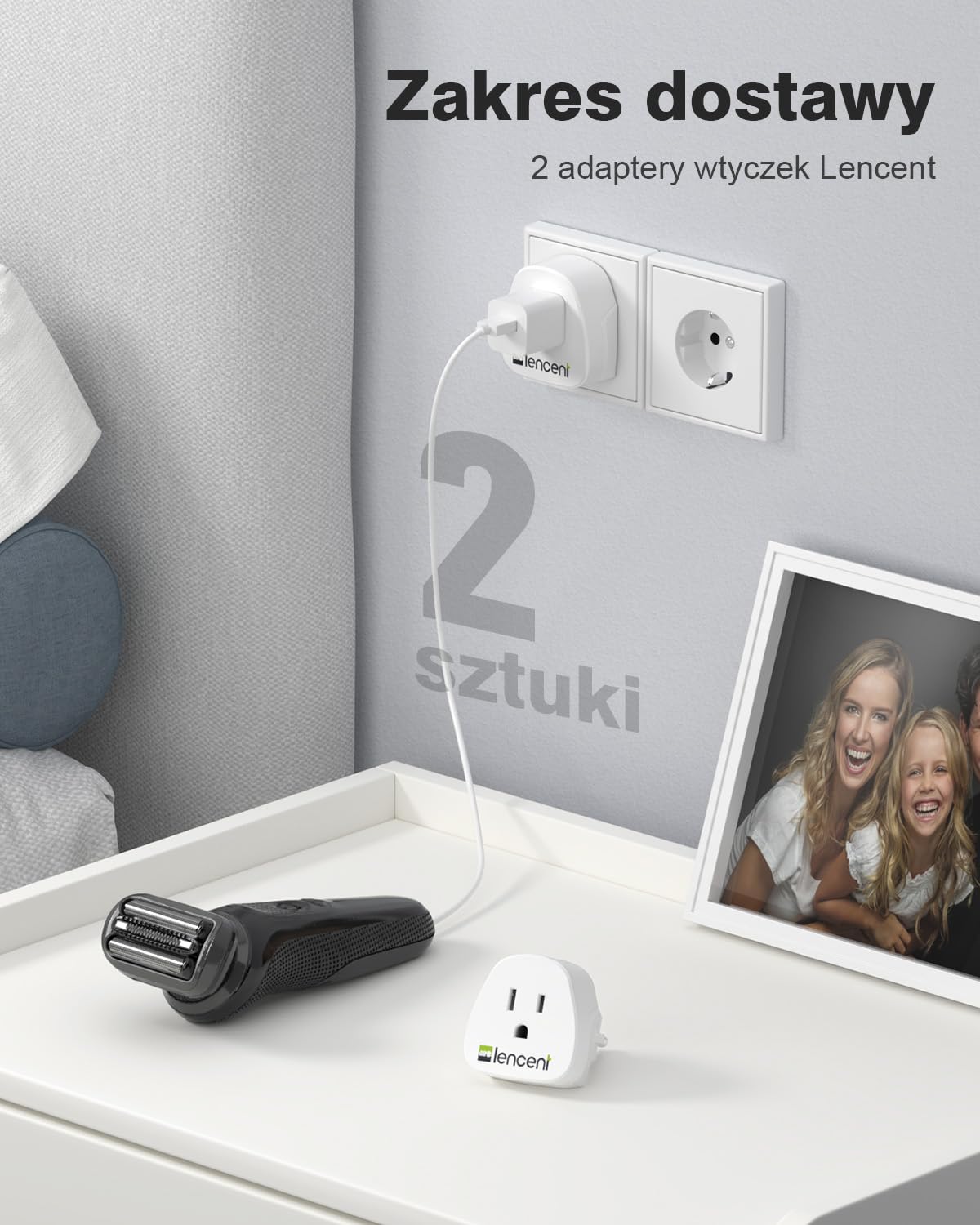 LENCENT 2 sztuki Adapter Podróżny USA do Polski/UE Wtyczka, Typu-C/E/F Podróżna Adapter [3250 W/13 A MAX] Wtyczki Adapter, Ameryki USA, Japonia, Kanada, Meksyk Wtyczka do Polski/UE ładowarka ścienna