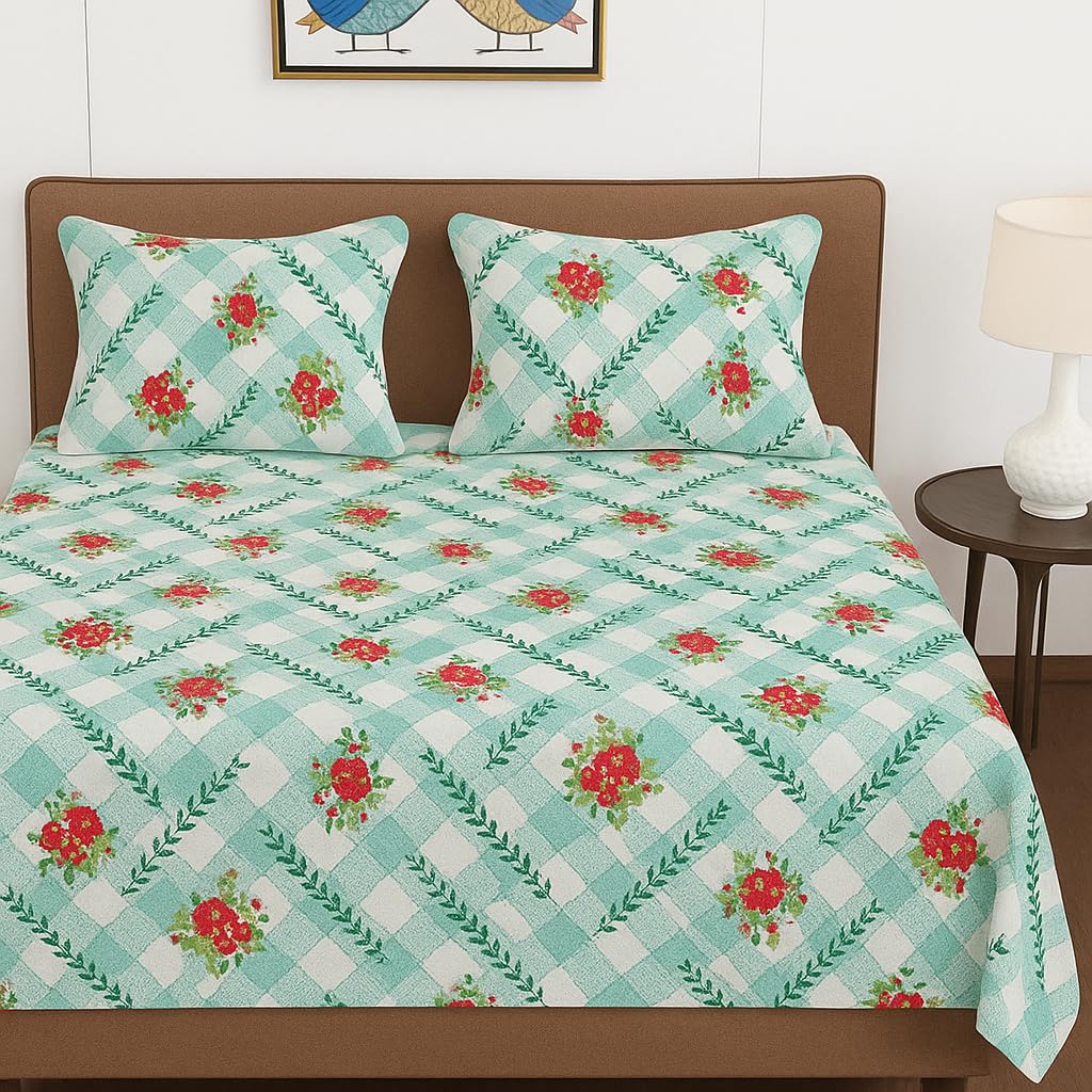 BSB HOME 100% Cotton Feel Double Bed Bedsheet Set | 144 TC Soft & Breathable | Sky Blue Rose Print with 2 Pillow Covers | Wrinkle Free | for Bedroom & Gifting (90 x 90 Inches)-image-11
