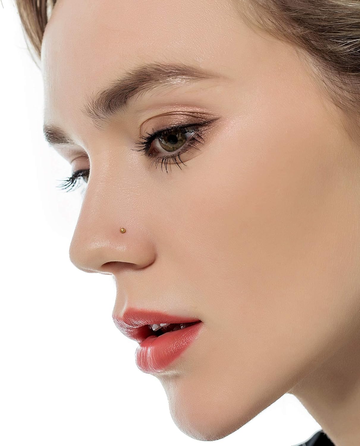 Tornito 20G 38Pcs Stainless Steel L Bone Screw Shaped Nose Studs Nose Rings CZ Hoop Tragus Cartilage Nose Ring Labret Nose Piercing Jewelry for Men Women Rose Gold Tone - Image 2