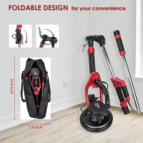 Miniatura 7 de Lijadora de paneles de yeso, lijadora eléctrica de paneles de yeso de 780 W con accesorio de vacío, colector de polvo, 6 velocidades variables