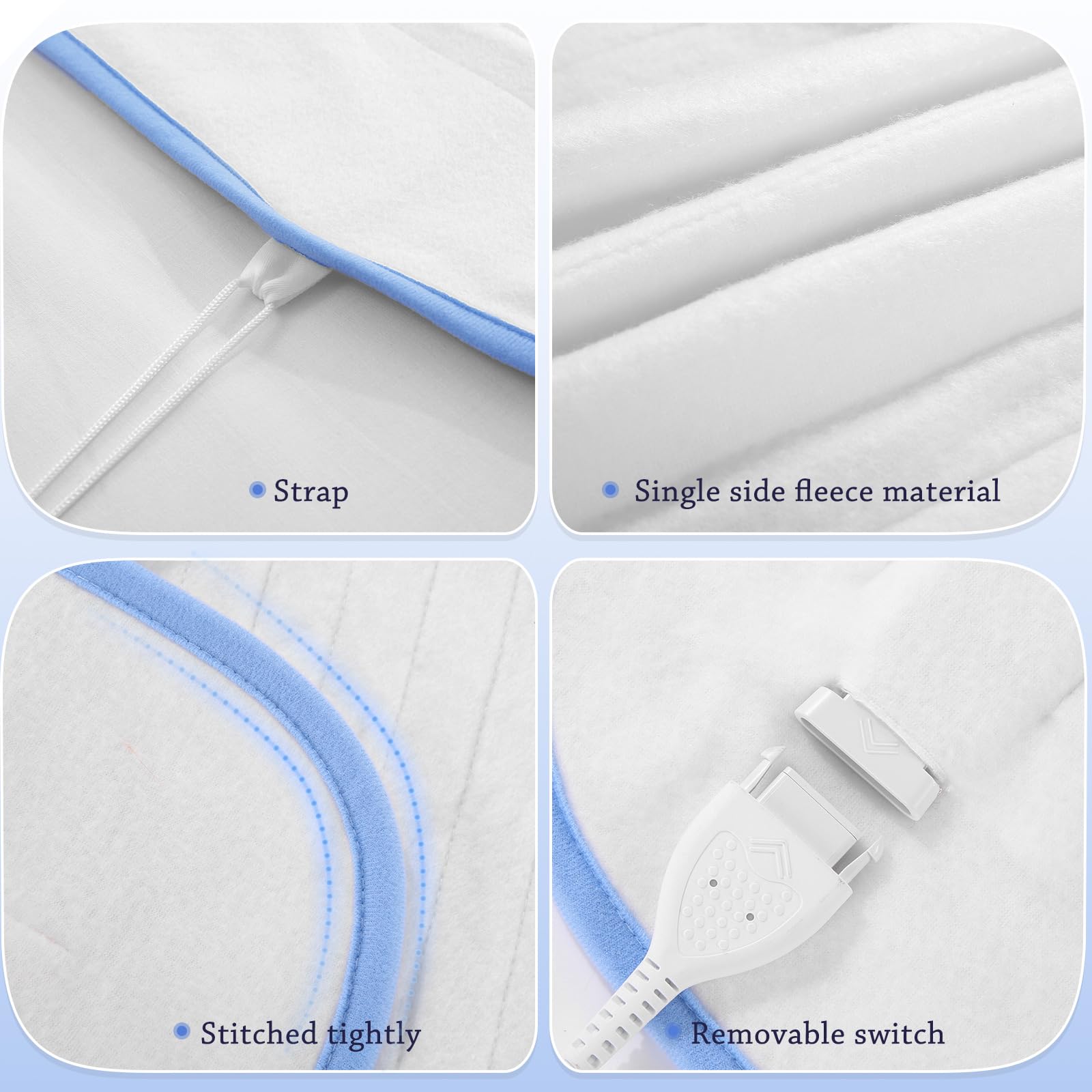 Cubrecolchón Calefactor Eléctrico con 4 Niveles de Calor, Calentamiento Rápido, Apagado Automático después de 10 Horas, Lavable a Máquina, Protección contra Sobrecalentamiento y 150 x 80 cm