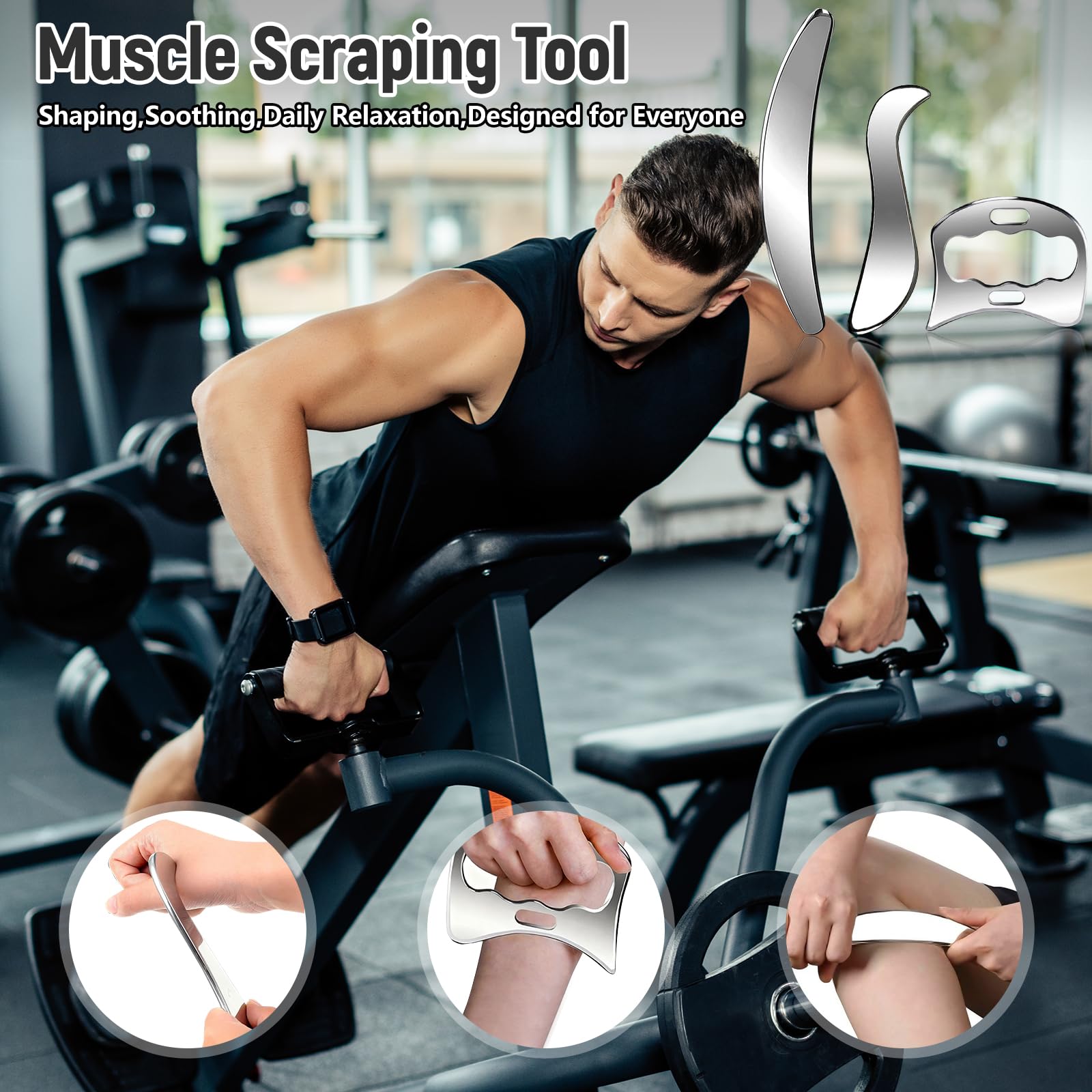 Gua Sha Edelstahl 3 in 1 Gesichtswerkzeug Faszien Tool Massagegerät für Lymphdrainage