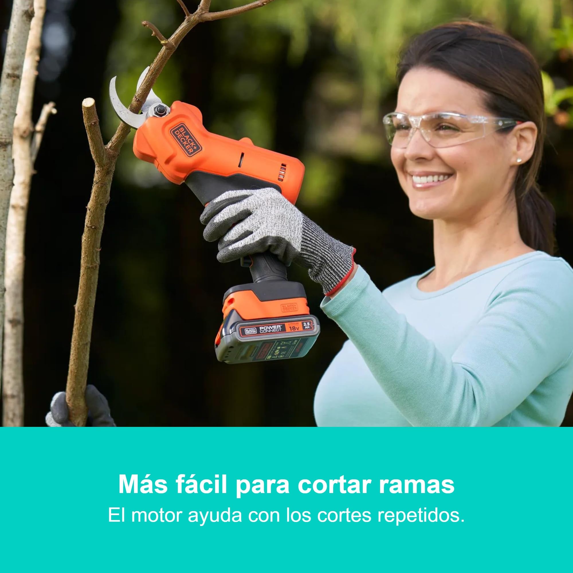 BLACK+DECKER Tijera de podar eléctrica de 18V con batería, BCPP18D1-QW | Potencia inalámbrica de 18 V, Capacidad de corte de 25 mm, Hasta 500 cortes