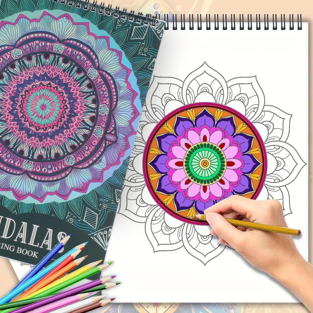 WakiHong 2 PCS Mandala Libros para Colorear para Adultos 120 Páginas Encuadernación en Espiral