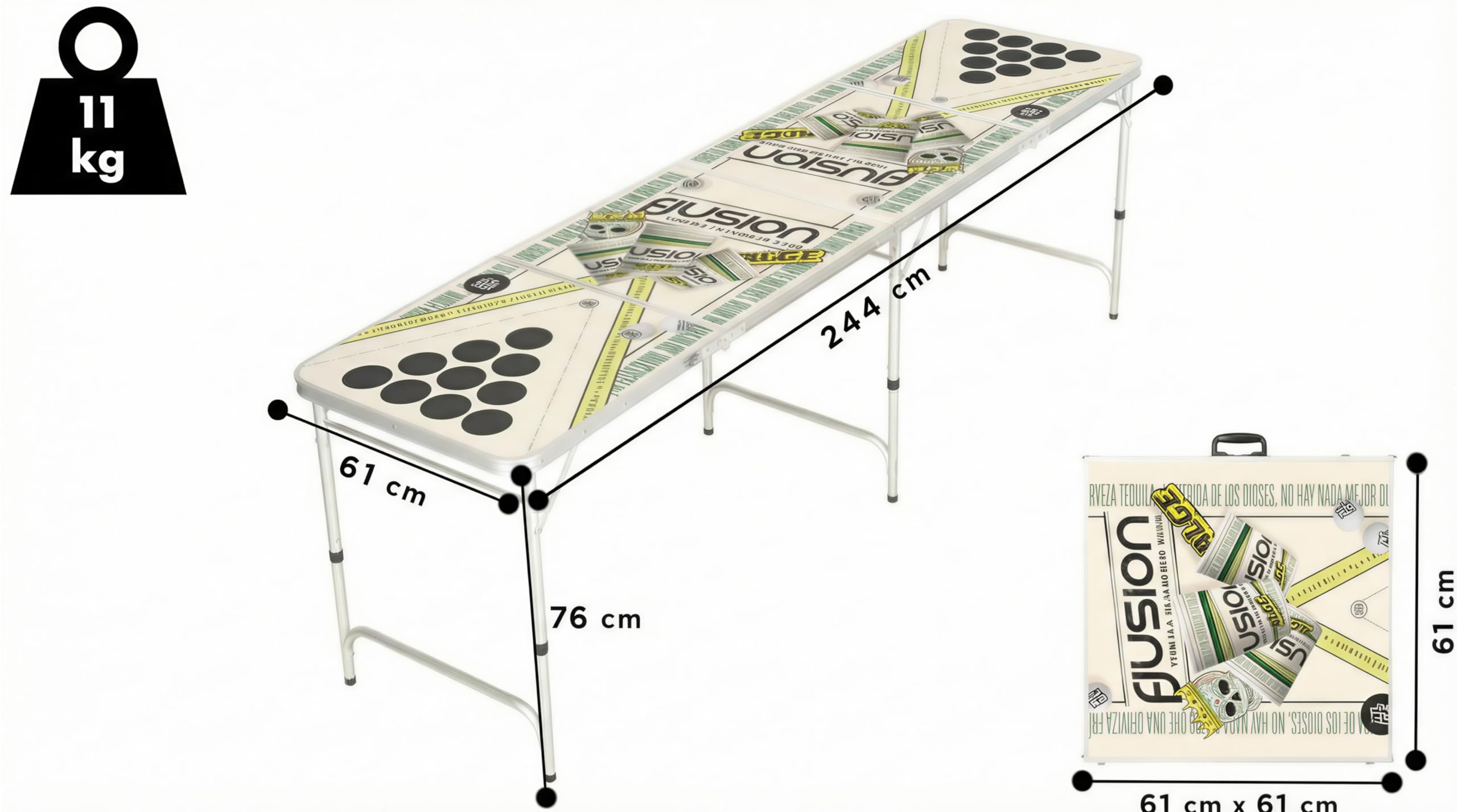 Generisch Premium Pong-Tisch klappbar – Partytisch Turniermaß für Pong & Tischtennis mit Bechermarkierung | wetterfest & stabil | höhenverstellbar mit Tragegriff | Festival, Garten, WG